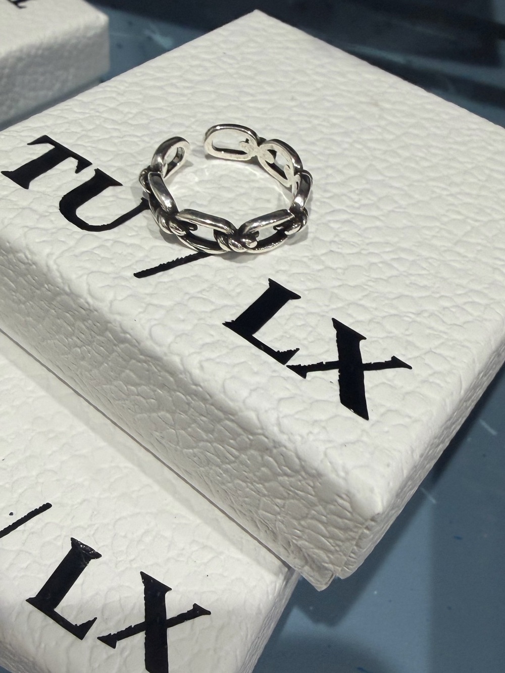 Kendall Chain Ring Adjustable Silver Chain-Link - Sterling Silver with box